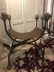 Roman Theatre Chairs with Leather Sling & Brass Accents