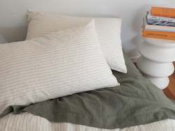 Linen - household: French Flax Linen Pillowcase Pair - Olive Pencil Stripe
