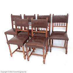 French Furniture: Set of Six French Antique Leather Chairs