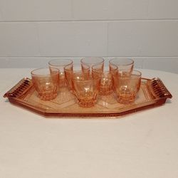 Art Deco French Rosaline Tray and Glasses
