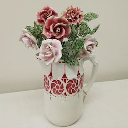 Vintage French Ceramic Flowers with Beaded Leaves