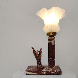 Vintage French Chamois and Marble Lamp