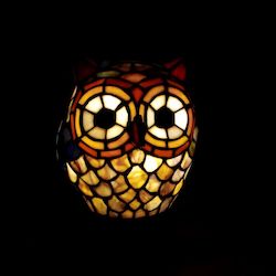 French Vintage Stained Glass Owl Lamp