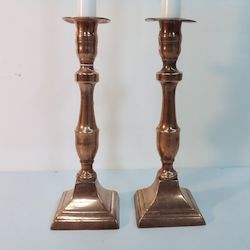 Home Decor: Pair of Antique Brass Candlesticks.