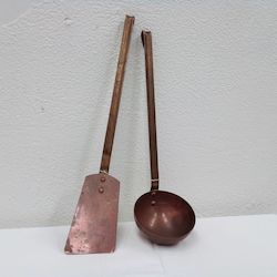 Copper and Brass Ladle and Spatula Set