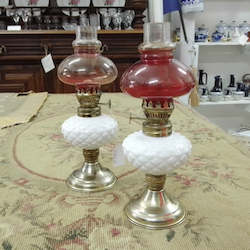 Pair of White Ceramic Oil Lamps