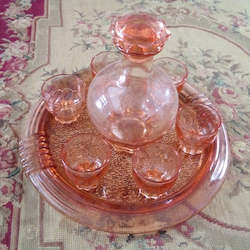 Vintage Rosaline Glass Decanter Set