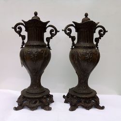 Pair of Antique Bronzed Spelter Mantle Urns