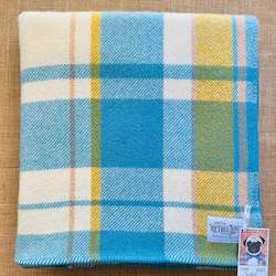 Linen - household: Soft Blue/Cream/Mustard SINGLE New Zealand Wool Blanket