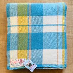 Soft Blue/Cream/Mustard SINGLE New Zealand Wool Blanket (with label)