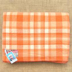 Linen - household: Orange Check DOUBLE New Zealand wool blanket *BARGAIN SPECIAL*