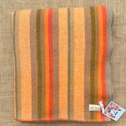Linen - household: Bright orange stripe retro SINGLE New Zealand wool blanket