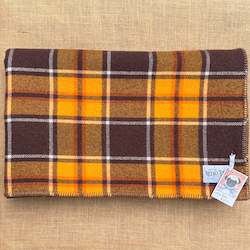Vibrant Retro QUEEN Wool Blanket Warm Brown Check