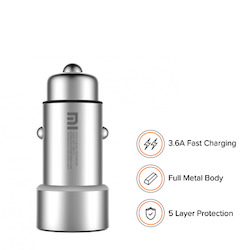 Car Gear: Xiaomi Mi Car Charger 3.6A Fast Charging Metal Style - SILVER