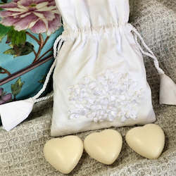 Honey Heart Soaps (3) in embroidered drawstring bag