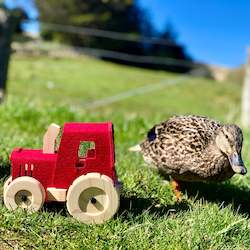 Toy Red Tractor, wool felt & NZ pine