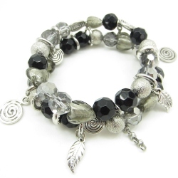 Double black and clear beaded bracelet