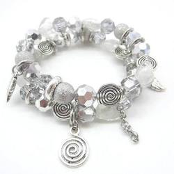 Jewellery: Double silver glass beads bracelet