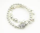 Hearts, pearls and silver koru ball bracelet