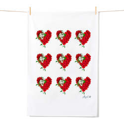 Tea Towel - Red Rose Hearts