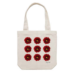 Cotton Canvas Tote Bag - Red Dahlias