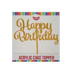 Cake Topper - Happy Birthday (Glitter Gold Acrylic)