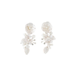 Earrings: AUDRE - SILVER & BRUSHED WHITE BLOOM WITH PEARL & CRYSTAL