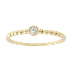 Jewellery: 9ct Gold Beaded Diamond Solitaire Ring
