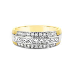 Jewellery: 9ct Two-Tone Multi Row Diamond Ring
