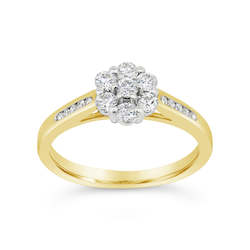 Jewellery: 9ct Yellow Gold Diamond Cluster Ring with Shoulder Diamonds