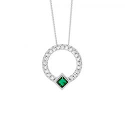 Jewellery: Ellani Silver Open Circle Pendant with Green CZ