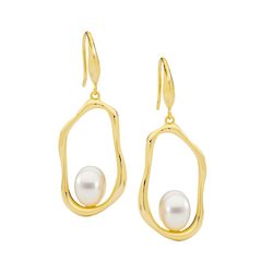 Jewellery: Ellani Gold White Pearl Drop Earrings