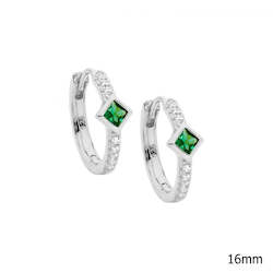 Jewellery: Ellani Huggie Earrings Green & Clear CZ