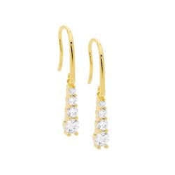 Jewellery: Ellani Gold Graduated CZ Drop Earrings