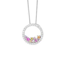 Jewellery: Ellani Open Circle Necklace Pale Multi Coloured CZ