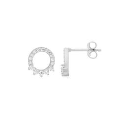 Jewellery: Ellani Silver CZ Circle Stud Earrings