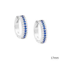 Jewellery: Ellani Silver Blue & Clear CZ Triple Row Huggie Earrings