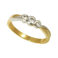 Jewellery: 9ct Two-Tone Semi Bezel Diamond Trilogy Ring