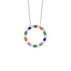 Jewellery: Ellani Silver Multi Colour CZ Circle Necklace