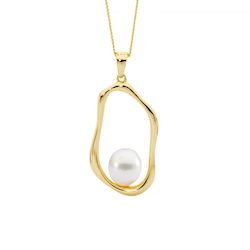 Ellani Gold Oval Pendant with White Pearl