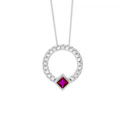 Jewellery: Ellani Silver Circle Pendant with Red CZ