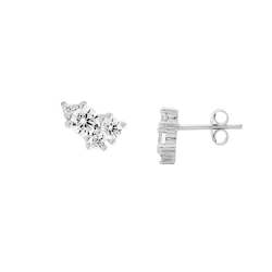 Jewellery: Ellani Silver CZ Cluster Stud Earrings