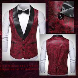 Clothing: Shawl Collar Ruby Paisley Waistcoat - XL - Chest 114cm