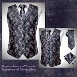 Clothing: Silk Brocade Waistcoat Set - Medium - Chest 109cm (with Tie, Cufflinks, Pocket Square and Tie Pin