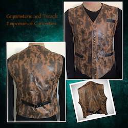 Clothing: Distressed Faux Leather Waistcoat with Brass Buttons