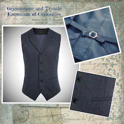Clothing: Blue Tweed Herringbone Notched Lapel Waistcoat - Chest 120cm/ 47.2â