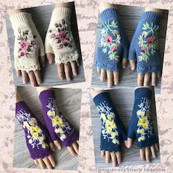 Clothing: Knitted Embroidered Fingerless Gloves