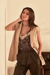 Clothing manufacturing - womens and girls: SLEEVELESS LEATHER BLAZER - SAND