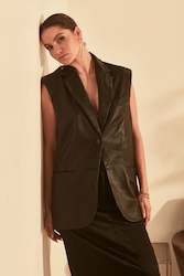 Clothing manufacturing - womens and girls: SLEEVELESS LEATHER BLAZER - PERFORATED BLACK