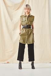Clothing manufacturing - womens and girls: CLÃMENCE LEATHER SHIRTDRESS - DIRTY MARTINI